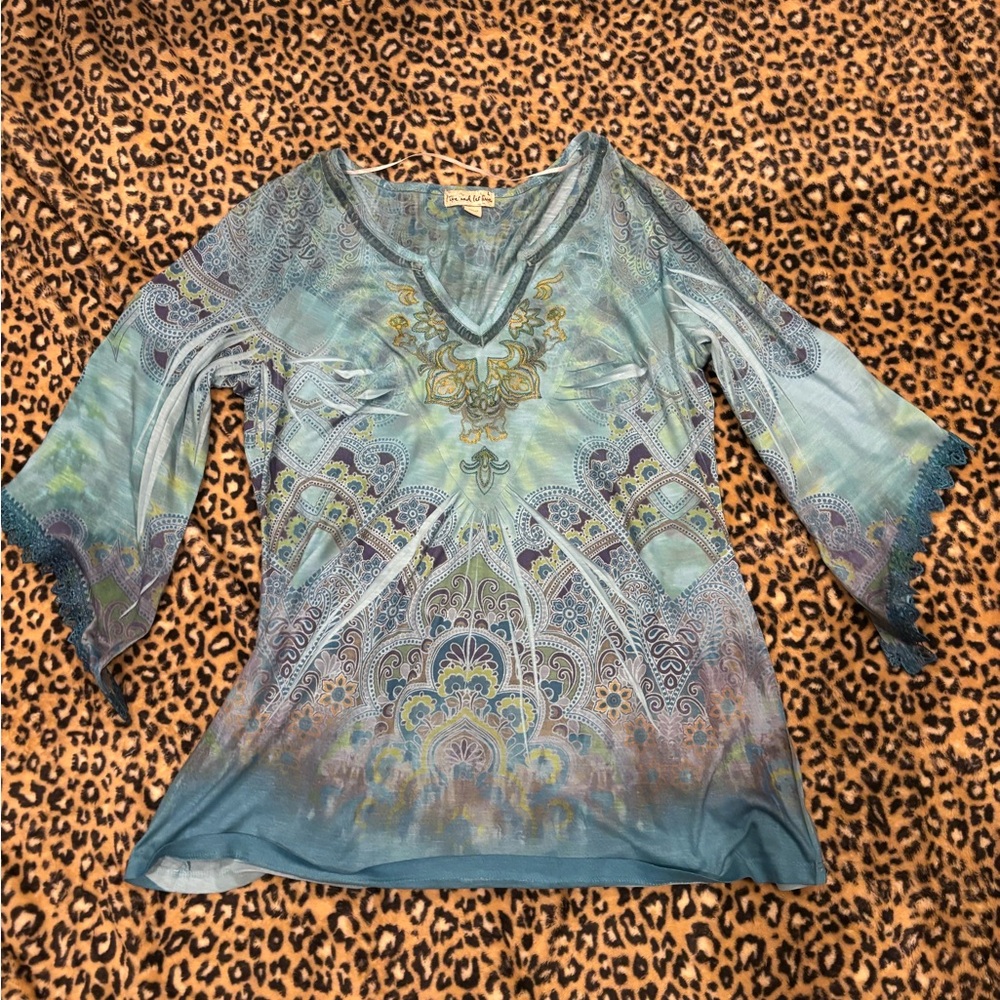 Live and Let Live Blue and Green Patterned Blouse
